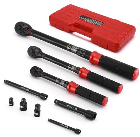 MIXPOWER 9 PCS Torque Wrench Set, 1/4 Dr. 3-25 Nm, 3/8 Dr. 5-60 Nm, 1/2 Dr. 20-230 Nm, with Adapter and Extension Bar, CR-V