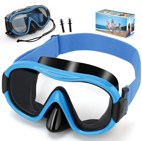 Diving Mask , Professional Anti-Fog Snorkel Goggles, Anti-Leak Swim Mask with Soft Adjustable Strap & Mesh Bag, Earplug