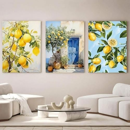 champracer 3er Poster Set Sommer Zitrone Wandbilder Wohnzimmer Modern Wandbilder Wanddeko Aesthetic Deko Leinwand Bilder Wanddeko Bilder Set für Wohnzimmer Schlafzimmer, Ohne Rahmen (21 * 30cm)
