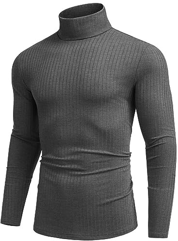 COOFANDY Jersey de Cuello Alto para Hombre T Shirt Camisa de Manga Larga Casual y Cálida Invierno Gris Oscuro L