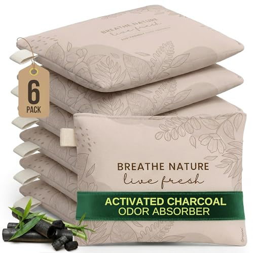 Activated Bamboo Charcoal Bags Odor Absorber for Strong Odor (6 Pack) - Air Purifying Bag & Closet Deodorizer - Car Odor Eliminator - Bamboo Charcoal Freshener for Home, Car, Bathroom & Shoes