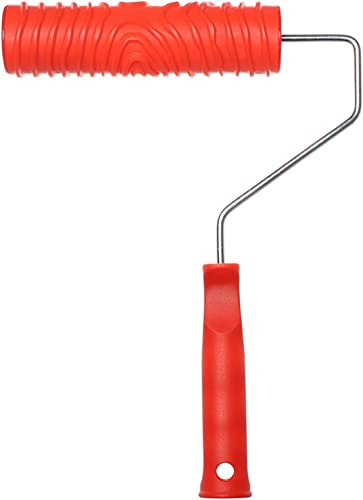 rodillo de textura para pintar paredes, 1 pieza de pincel de impresión en relieve con pegamento suave, mango de plástico rojo, juego de pared con múltiples patrones, herramientas de decoración del hog