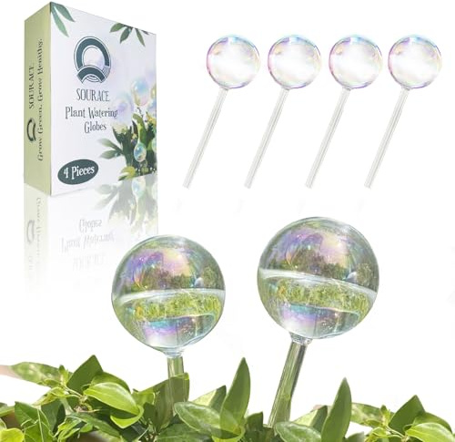 SOURACE 4PC Iridescent Self Watering Globes, Large Glass Rainbow Plant Watering Globes, Self Watering Planter Insert for Indoor and Outdoor, Plant Watering Blubs, Automatic Plant Waterer