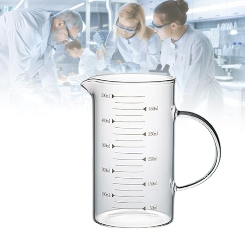 Bécher en Verre de Forme Basse, bécher de Laboratoire avec poignée, Tasse à mesurer multifonctionnelle, Anti-moisissure et résistant à l'humidité, pour liquides de Laboratoire de Cuisine (350 ML)
