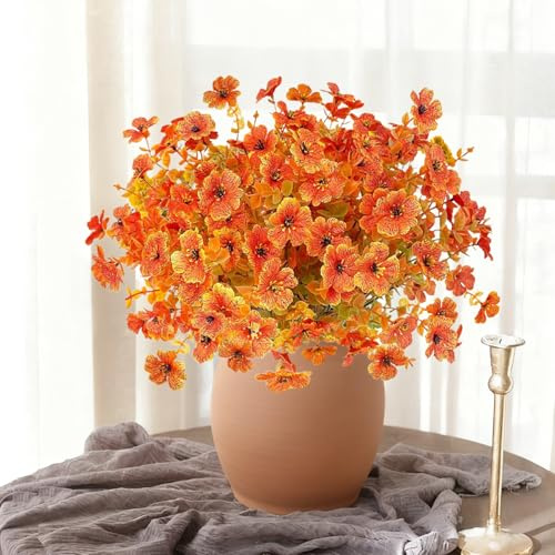 TILONKJ 6 Paquetes de Flores Artificiales Decoracion, Flores Artificiales Otoño para Exterior, Resistentes Rayos UV,Seda Flores, para Jardines,Porches,Ventanas Decoración,Decoración Otoñal