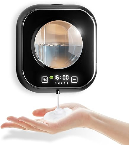 Automatic Soap Dispenser, Touchless Automatic Liquid Soap Dispenser, USB Charging Wall Mounted Sanitizer Dispenser with LCD Display Shows Time And Battery Level for Bathroom, 5 Speed Switches