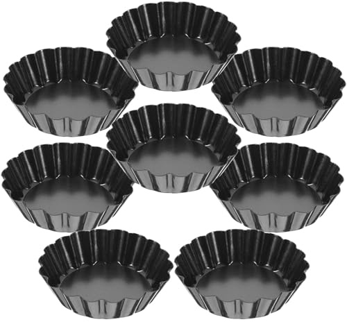 WRITWAA Moldes para Tartaletas de Huevo 8 Piezas Mini Moldes para Tartas de 3 Pulgadas Acero al Carbono Antiadherente con Base Extraíble para Hornear Postres y Cupcakes en Cocina Hogar