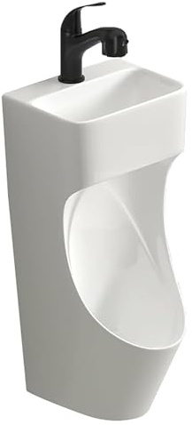 Orinatoio A Parete, in Ceramica Antispruzzo, Con Rubinetto Retrattile + Tubo Lungo, Per Uso Domestico, Hotel, Centro Commerciale,White