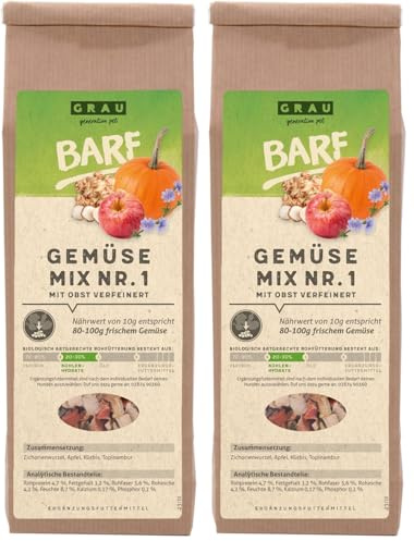 GRAU – l'originale – Mix di verdure essiccate con frutta per BARF per cani - Mix No. 1, confezione da 2 (1 x 150 g), alimento complementare per cani