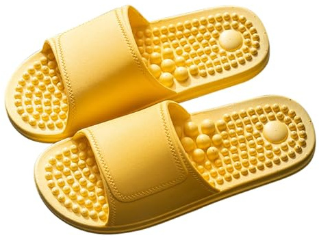 Badtofflor med noppor, dambadtofflor med massagesula, badskor, casual, bekväma sandaler, halkfria, ergonomiska tofflor, mjuka för kvinnor och män, glid, mjuka strandsandaletter, GUL, 36 EU