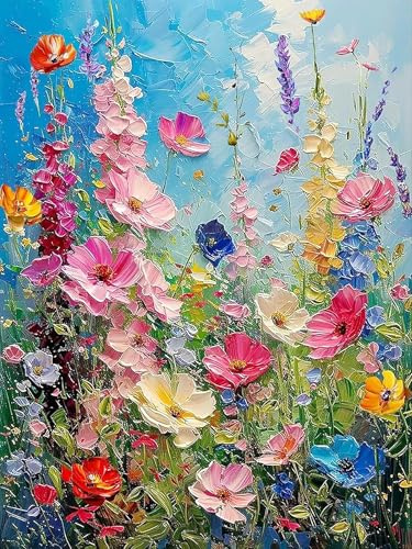 ParNarZar Diamond Painting 30x40cm Blumen Eckige Steine Set Bunte Wildblumen 5D Diamant Painting Bilder Erwachsene mit Viereckige Steine Full Drill Crystal Art