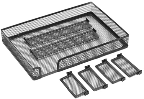 GETAJGHSD Organisateur de Bureau en Métal Noir, Plateau Multifonction DIY 3 Compartiments, Porte-stylo et Rangement pour Couverts, pour Bureau et Fournitures Scolaires, Organise Tiroirs