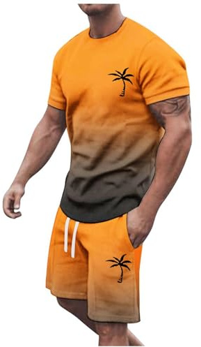 Conjunto Hombre 2 Piezas Verano Casual Playa Camiseta Manga Corta y Bermudas Algodón Transpirable Caballero Estilo Moda Fresco A31