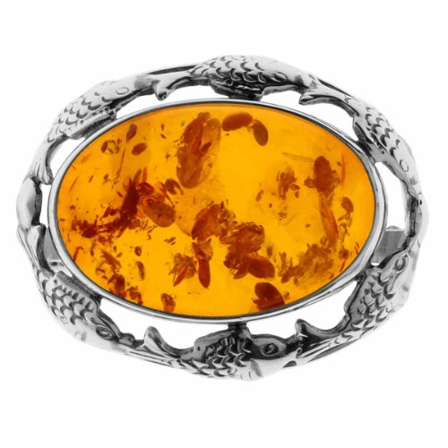 Ostsee-Schmuck Damen-Brosche 925/000 Sterlingsilber mit Bernstein