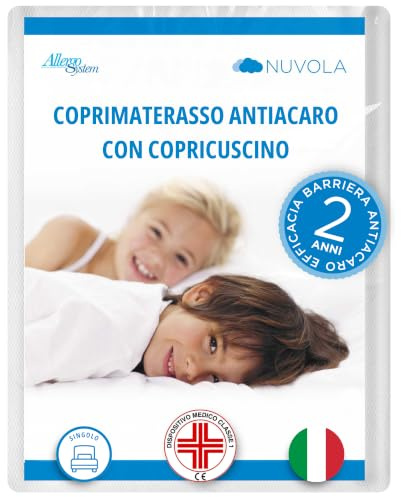 Allergosystem Parure de matelas anti-acariens simple avec fermeture éclair 90 x 200 cm et housse de coussin pour lit 50 x 80 cm – Dispositif médical anti-acarien et hypoallergénique fabriqué en Italie