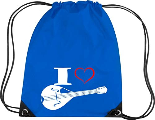 Shirtstown Premium Gymsac Musique I Love Mandoline, bleu roi