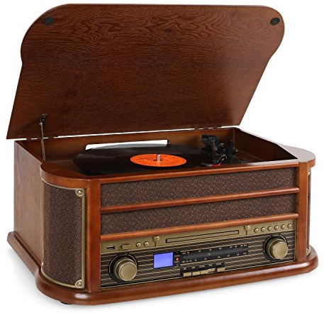 Auna Plattenspieler mit Lautsprecher, Retro Plattenspieler mit 3 Geschwindigkeiten und USB-Anschluss, Schallplattenspieler im Vintage Design, Vinyl Record Player, Plattenspieler für Schallplatten