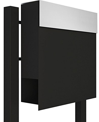 Bravios Boîte aux lettres sur pied avec compartiment pour journaux Noir/acier inoxydable