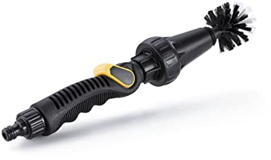 Maximex Rotierende Gartenbürste, Drehende Reinigungsbürste zum Aufstecken auf den Gartenschlauch, Per Wasserdruck betriebene Bürste mit 7 Bewässerungsarten, sanft bis kräftiger Wasserstrahl