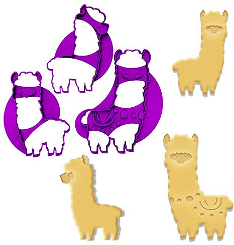 3DREAMS 3er XL Lama Keksausstecher Set - inkl. 2 Rezepten - Ausstecher mit Prägung - Ausstechform Alpaka - Made in Germany - aus Bio Kunststoff Geburtstags Torten oder Kuchen