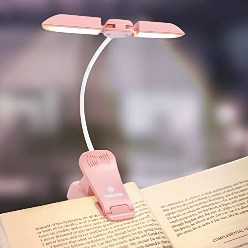 Vekkia 14 LED Rechargeable Book Light for Reading at Night, Eye-Care Reading Light for Books in Bed, 180° Adjustable, Clip on Lamp, 3 Color Temperatures, Lightweight, Present for Reader