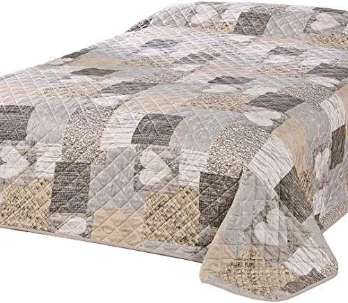 Delindo Lifestyle Couvre-lit Coeur, Jeté de Lit, pour lit Double, Patchwork Marron, 240x260 cm
