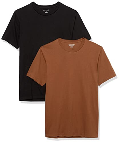 Amazon Essentials mäns Slim-Fit kortärmad T-shirt med rund hals, 2-pack, svart/brun, Small