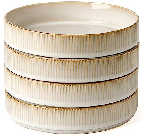 famiware Star 7.5 Pasta Bowls Set, Salad Bowl Set of 4, Double Reactive Glaze, Stackable, Ideal for Your Friend for Housewarming, Festivals, Cappuccino White