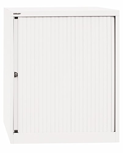 BISLEY Rollladenschrank abschließbar in verkehrsweiß Schrank aus Metall Rolladen aus Kunststoff inkl. 2 Einlegeböden