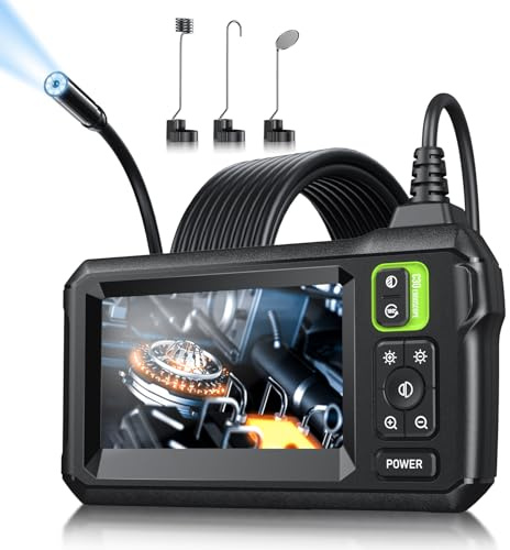 Endoscope Camera with Light, Inspection Borescope Camera with 4.3 IPS Screen, 1920P HD with 8 LED Lights, 16.5FT Semi-Rigid Cord Bore Scope, IP67 Waterproof Endoscope for Sewer, Tools(Green)