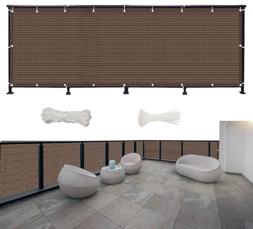 Balkon Sichtschutz Ohne Bohren 750 x 100 cm Windschutz Und Sonnenschutz, Balkon Sichtschutz, Balkonbespannung, mit Kabelbinder Und Kordel, für Terrasse, Hinterhof, Braun