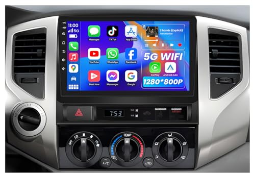 [4Core 64GB ROM] Car Radio Stereo for Toyota Tacoma 2005-2015:9 inch 1280 * 800 Touch Screen 5GWiFi Wireless Carplay & Android Auto HD Backup Camera GPS SWC FM/RDS Bluetooth