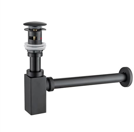 LYHYDMA Siphon de Lavabo Piège à Bouteille carré évier de vidange Pop Up Siphon Valve for lavabo de Salle de Bain Tuyau Noir P-Trap for la rénovation domiciliaire.(Black Overflow)