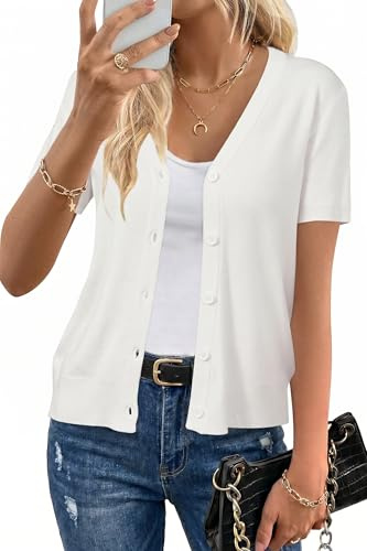 Arach&Cloz Cardigans pour Femmes, Manches Courtes, boléro en Laine mélangée, Hauts d'été Courts et décontractés