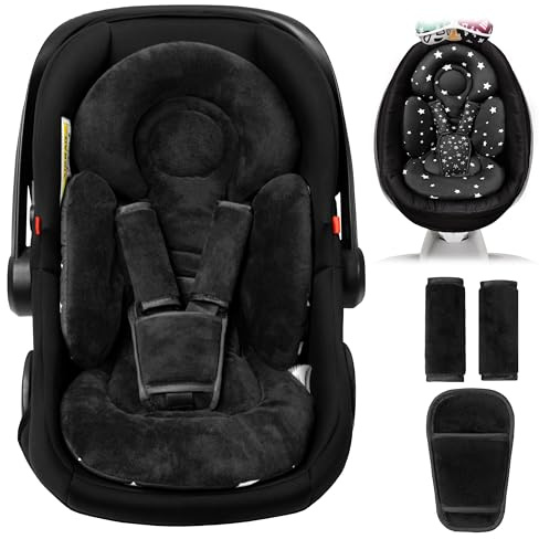 TinlyFinly Babyschaleneinsatz, Kopf- und Körperstütze, wendbarer Neugeborenen-Einsatz, kompatibel mit Babyautositz, Kinderwagen, Mamaroo Schaukel, Wippe, Babyautositzkissen - Schwarz