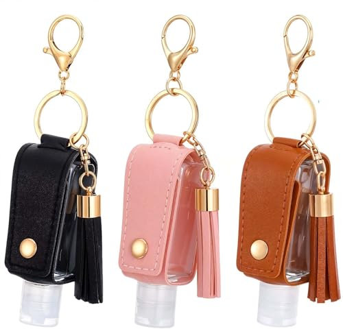 oruola 3 Pcs Hand Sanitiser with Clip,30 ml Hand Sanitiser Keyring,Mini Hands Sanitizer Keychain for Travel Lotion Liquid Soap Shampoo (Black Pink Brown)