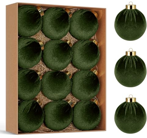 Miaikoe Weihnachtsbaum Ornamente Samt Kugeln, 12 Stück Plastik zerbrechfeste Weihnachts hängende Kugeln für Weihnachtsdekoration Winter Urlaub Dekor 8 cm Grün