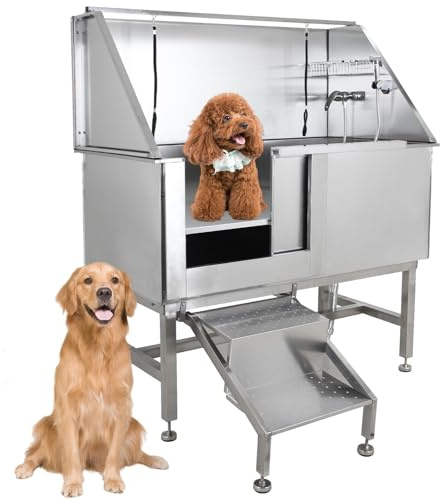 50 Dog Grooming Tub, Stainless Steel Pet Washing Station, Professional Dog Grooming Bathtub for Large, Medium & Small Pets, Left Door