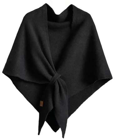 LIUYUYOUGO Poncho Femme Châle Triangle Pour Femme Élégant Et Doux En Faux Cachemire Noué Sur Le Devant Tricoté Chaud Pour L'Hiver Poncho Cardigan Pour Robe De Soirée Noël Mariage Noir