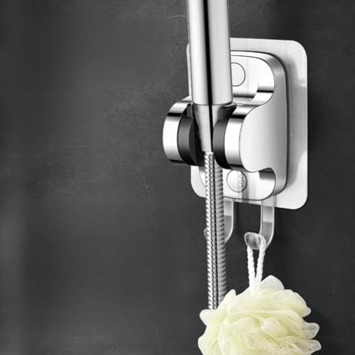 MonoSora Supporto regolabile per soffione doccia con ganci, installazione senza perforazione, struttura in ABS, per bagno, nero