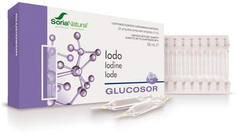 Soria Natural Glucosor Iodo - Suplemento a Base de iodo en Ampollas – Favorece el Funcionamiento de la Glándula Tiroides – Apoyo en Deficiencias de Yodo - Caja con 28 Ampollas de 2 ml