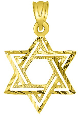 Jewelry America Solid 14K Yellow Gold Textured Hebrew Star of David Pendant