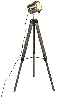 Qazqa Industrie Tripod Lampe, Tripod Leuchte - Braha - Braun, Holz, max. 25W, Geeignet für LED, 144cm, Ideal als Wohnzimmerlampe