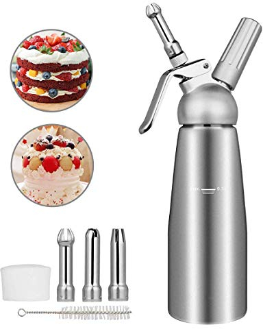 upstartech Sifone Panna Montata, 500ml Sifone da Casa e Cucina Alluminio con 3 Ugelli in Acciaio Inox, Sifone per Panna Montata Professionale