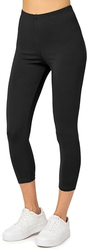 Merry Style Damen Leggings 3/4 aus Baumwolle mit Stretch – Leichte Capri Leggings Damen aus atmungsaktiver, elastischer Baumwolle, ideal für Yoga Sport Freizeit Reisen MS10-199 (Schwarz, XL)