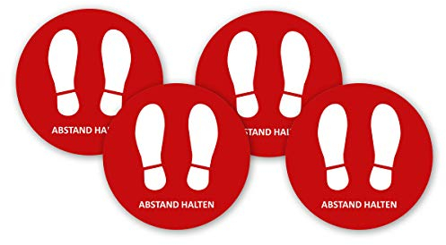 4 x Fußbodenaufkleber/Aufkleber ' Schuhabdruck Abstand halten ' rot rund 40 cm Antirutsch-Laminat für Innenbereich rutschhemmend
