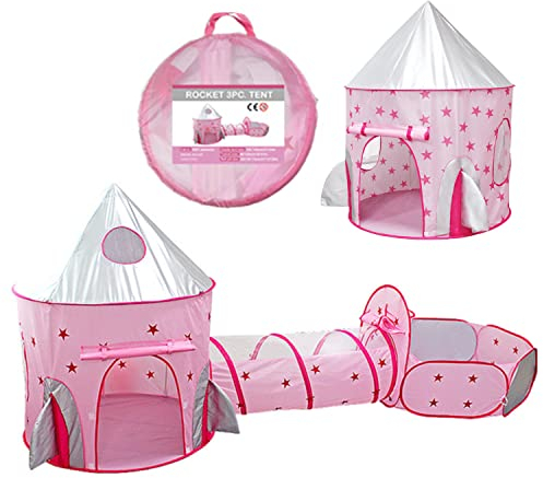 Benebomo Tenda da gioco con tunnel, tenda per bambini, 3 in 1, con tunnel e vasca da palla, tenda da gioco, per bambini, per interni, rosa