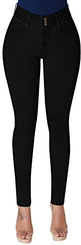 roswear Women's Stretchy Skinny Jeans High Waist Tummy Control Jeggings Slim Fit Denim Pants Black