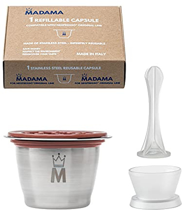 Madama - Nachfüllbare und wiederverwendbare Kapsel, kompatibel mit Nespresso. Edelstahl und lebensmitteltaugliches Silikon. Zu 100% in Italien hergestellt. Packung mit 1 Kaffeepad