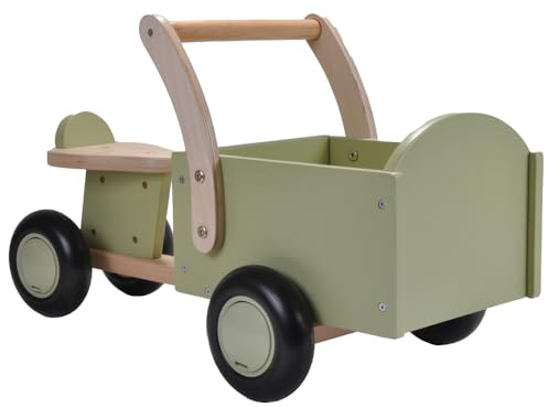 Bandits & Angels Lastenrad Laufrad Little Rider Retro Grün ab 1 Jahr – Für Jungen und Mädchen – Aufsitz-Lastenrad aus Holz – Laufrad aus Holz Grün – Geräuscharme Räder – Geschenk zur Babyparty